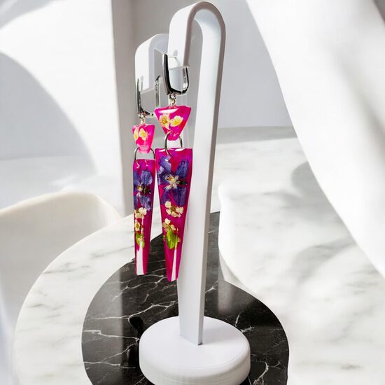 Rozā auskari ar ceriņa ziedu